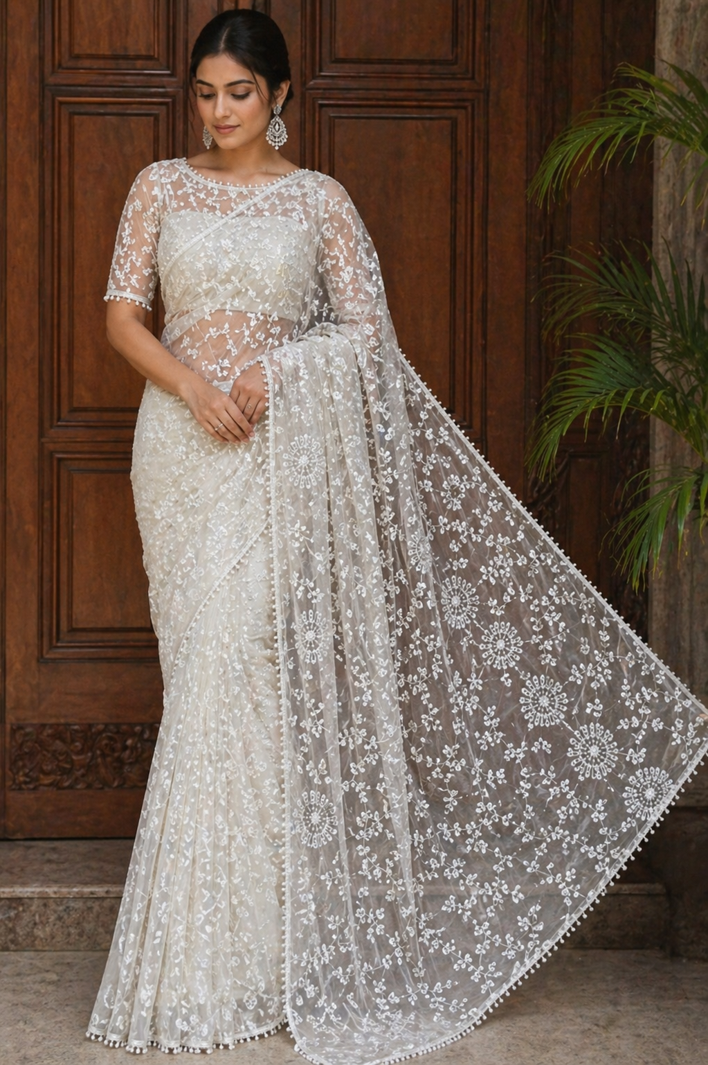 Party Wear Net Sequins Saree